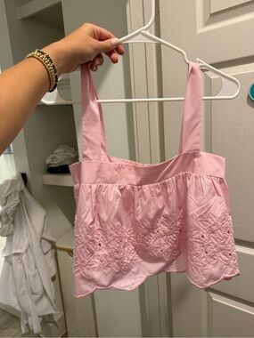 Pink Embroidered Square-Neck Crop Top